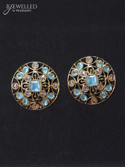 Light weight floral design earrings with cz and light blue stone