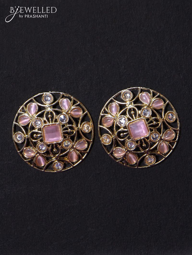 Light weight floral design earrings with cz and baby pink stone