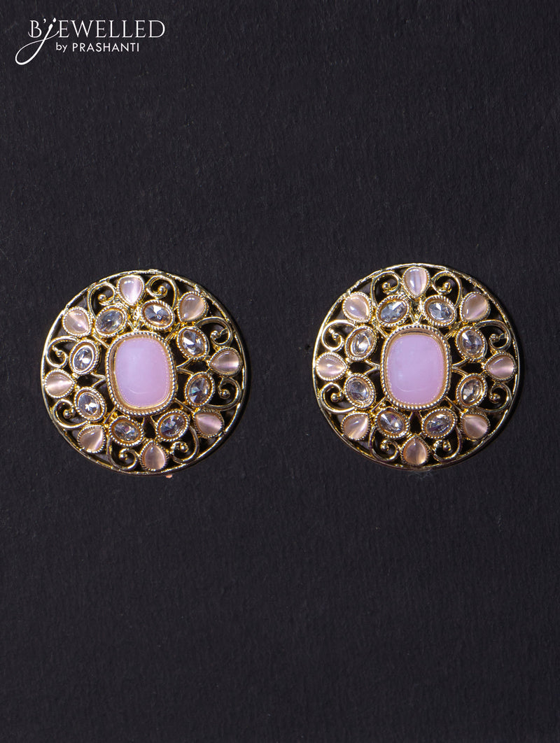 Light weight floral design earrings with cz and baby pink stone