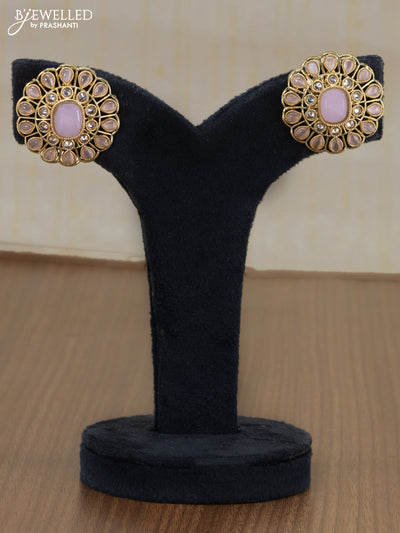 Light weight earrings with cz and baby pink stone