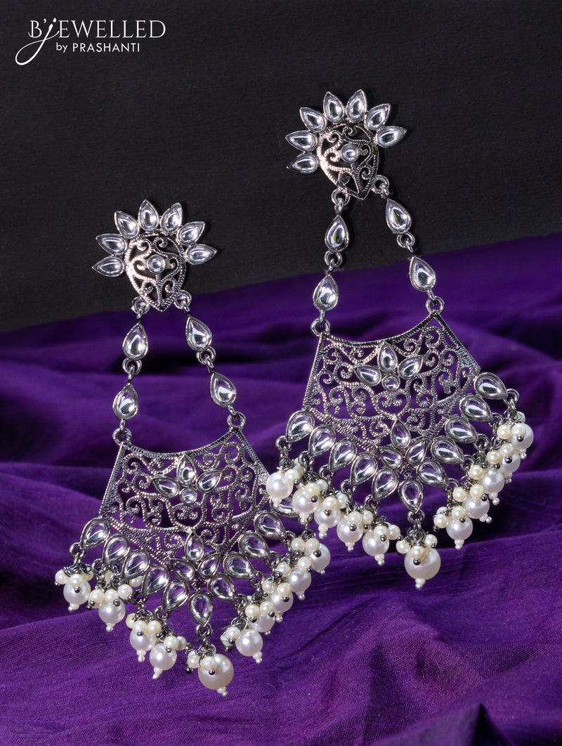 Light weight oxidised earrings with cz stone and pearl hangings
