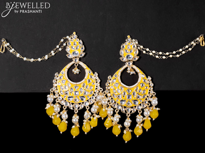 Light weight chandbali yellow minakari earrings with pearl maatal