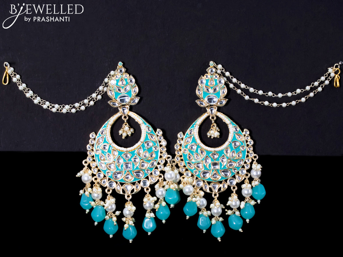 Light weight chandbali light blue minakari earrings with pearl maatal