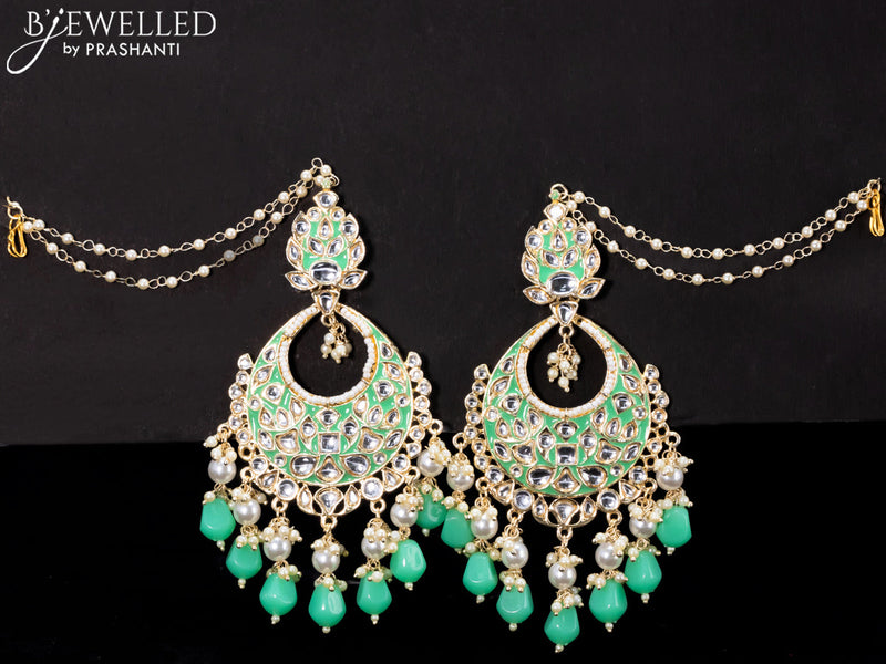 Light weight chandbali mint green minakari earrings with pearl maatal