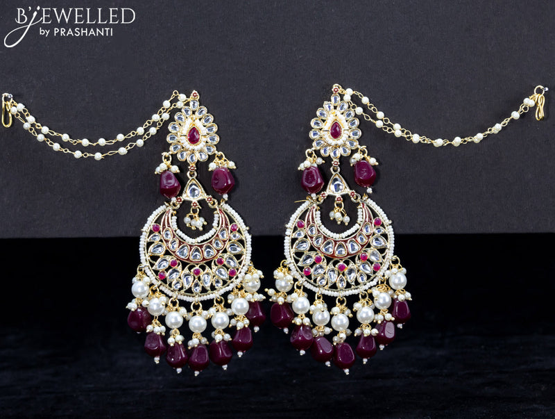 Light weight chandbali maroon minakari earrings with pearl maatal
