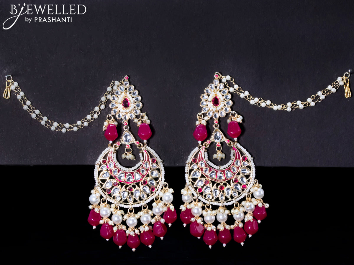 Light weight chandbali pink minakari earrings with pearl maatal