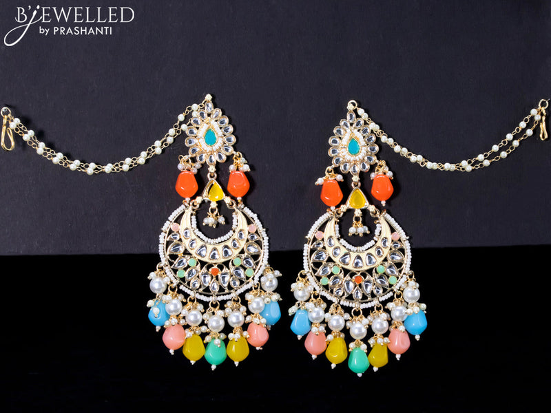 Light weight chandbali multicolour beads earrings with pearl maatal