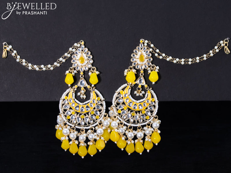 Light weight chandbali yellow minakari earrings with pearl maatal