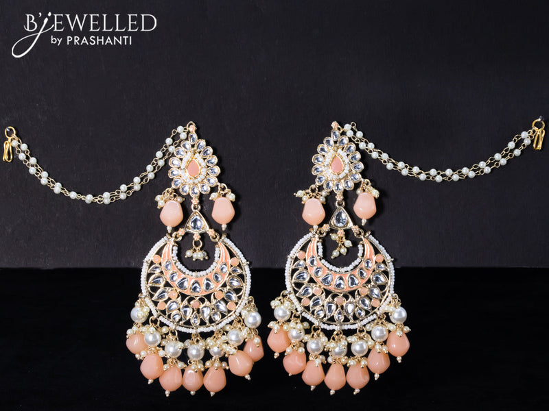 Light weight chandbali peach minakari earrings with pearl maatal
