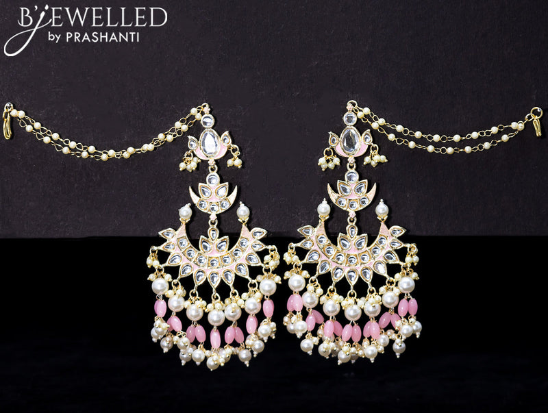 Light weight chandbali baby pink minakari earrings with pearl maatal