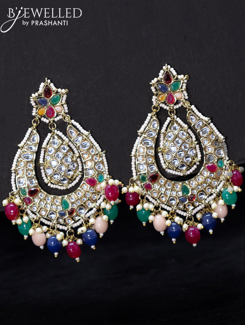 Light weight earrings multicolour and kundan stone with beads hangings