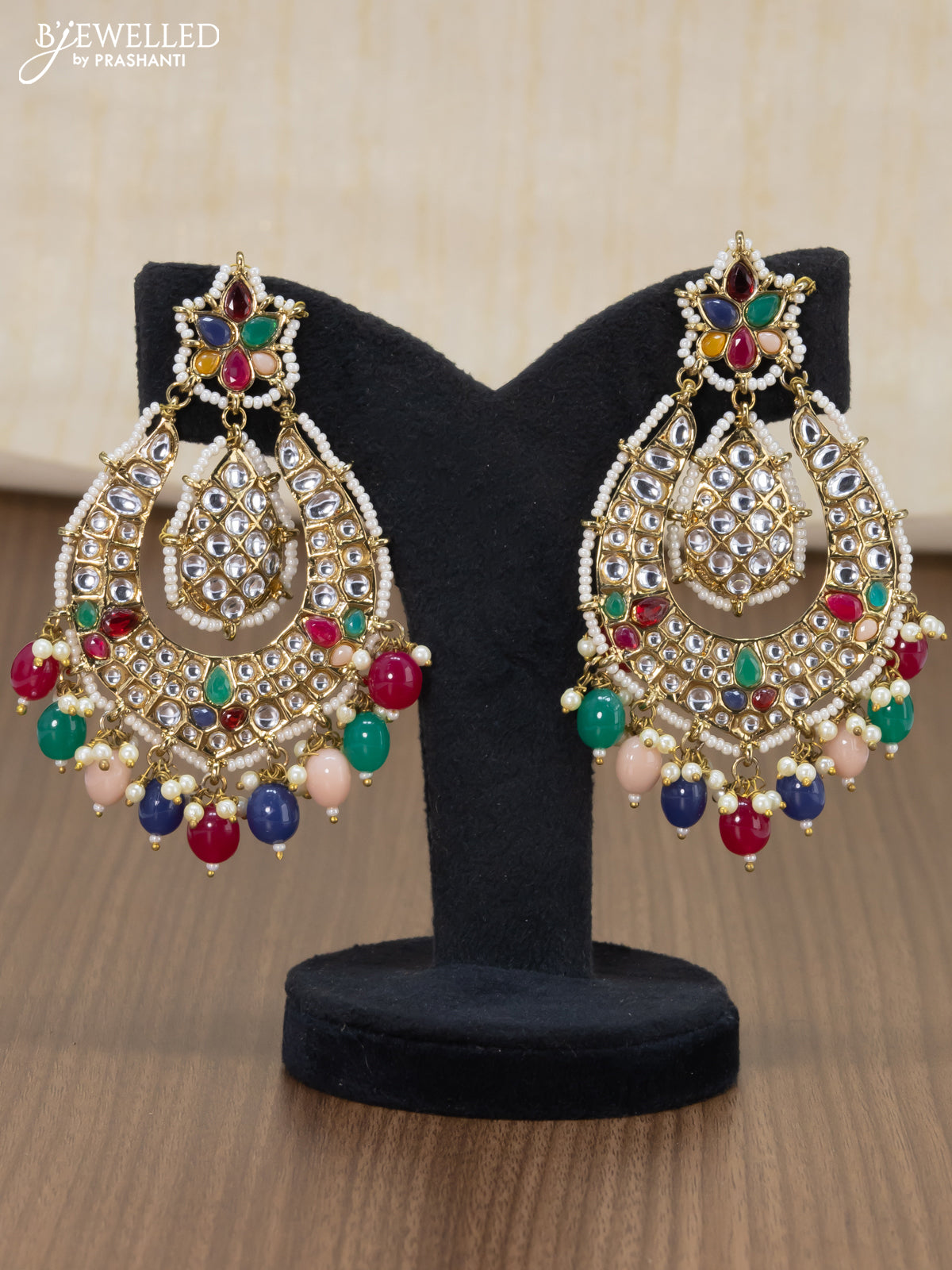 Light weight earrings multicolour and kundan stone with beads hangings