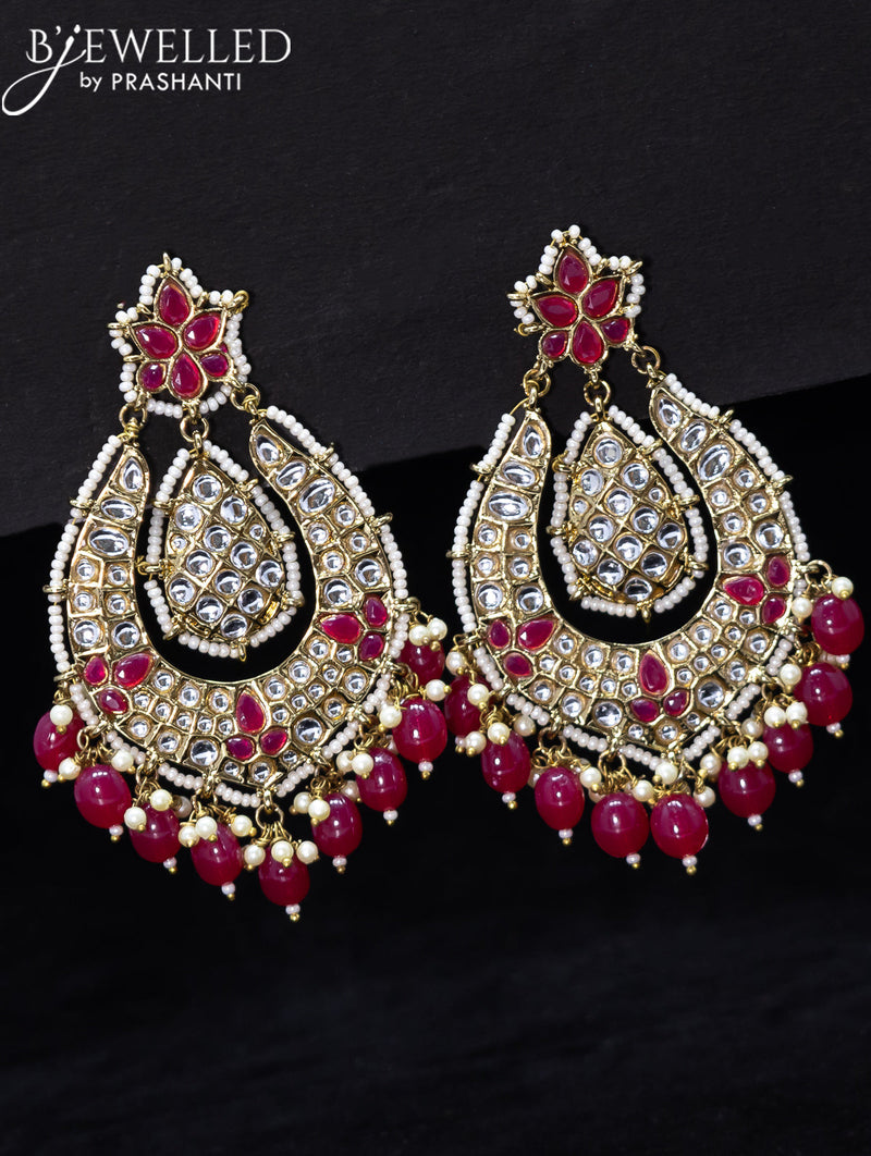 Light weight earrings pink and kundan stone with beads hangings