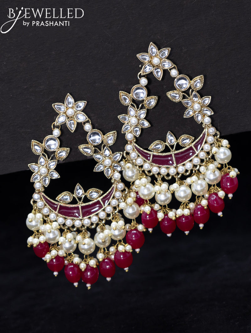 Light weight chandbali pink minakari earrings with kundan stone
