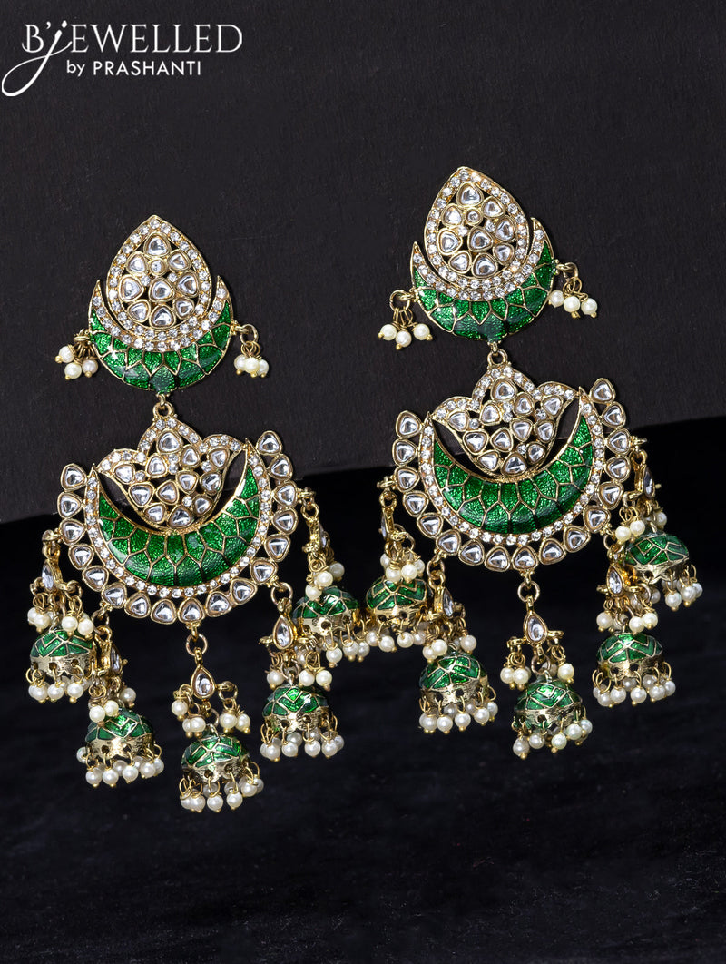 Light weight jhumka with kundan stones and pearl hangings