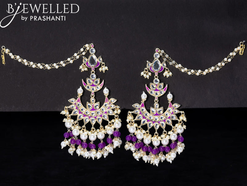 Light weight chandbali violet minakari earrings with pearl maatal