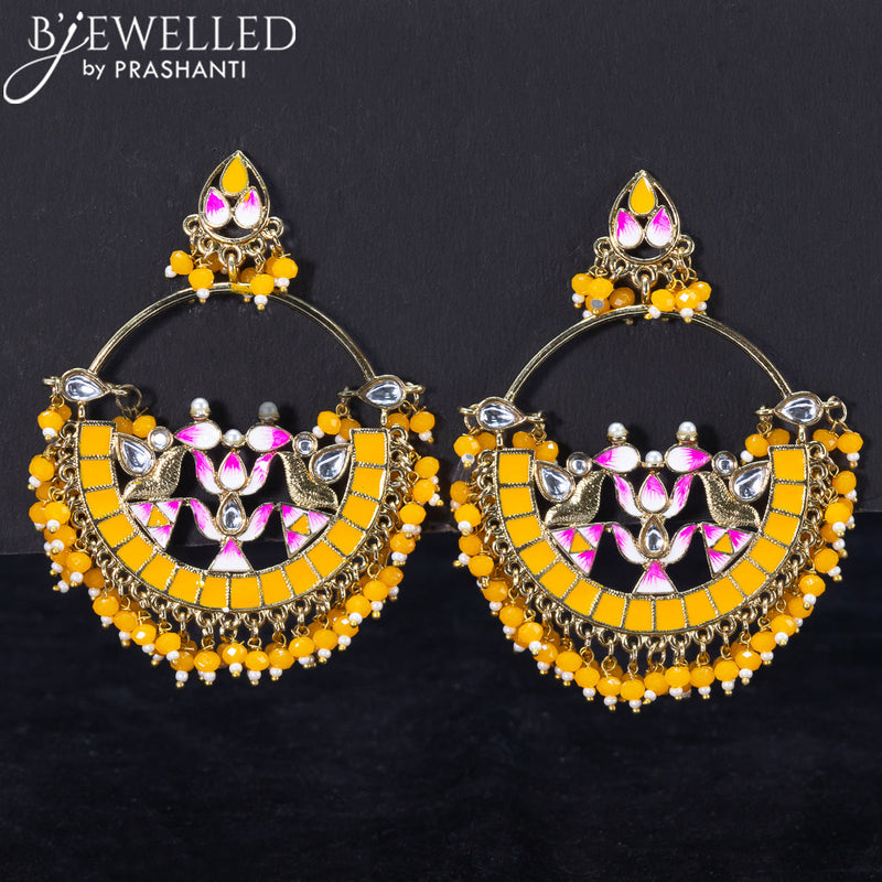 Light weight lotus design earrings with cz stone and yellow beads hangings
