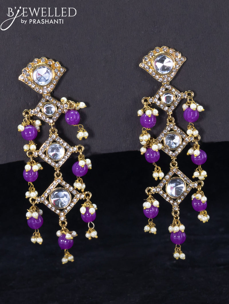 Light weight earrings with cz stone and violet beads hangings