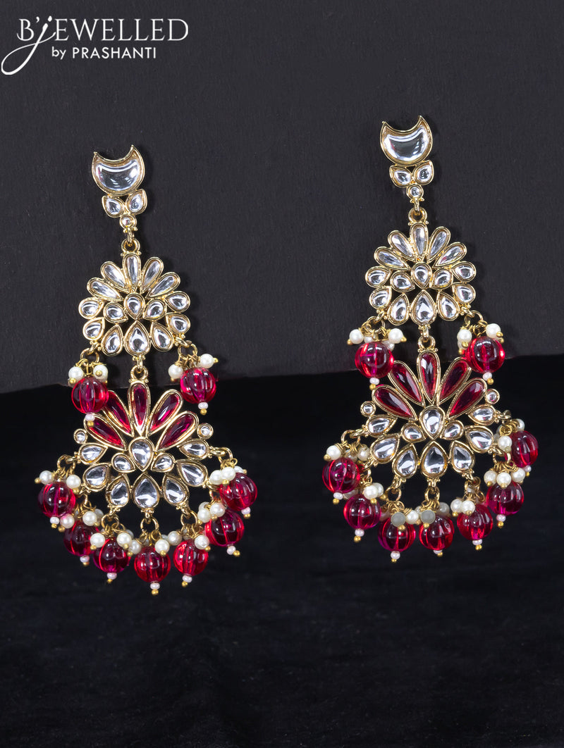 Light weight earrings with kundan stone and pink beads hangings