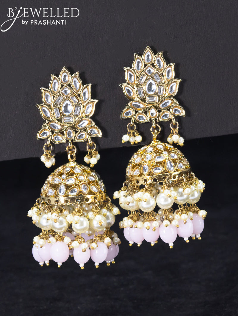 CARANS Kundan round shape meenakari light weight jhumka earrings Dark  Pink 1 pair of earrings