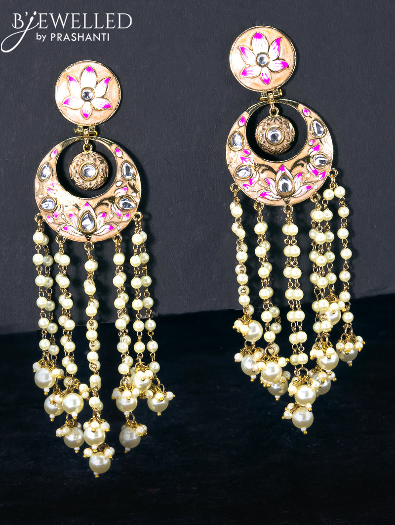 Light weight chandbali beige minakari earrings with pearl hangings