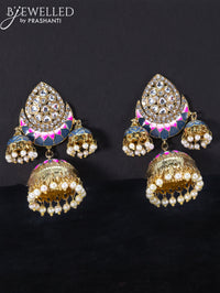 Light weight jhumka with blue minakari and pearl hangings