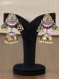 Light weight jhumka with blue minakari and pearl hangings