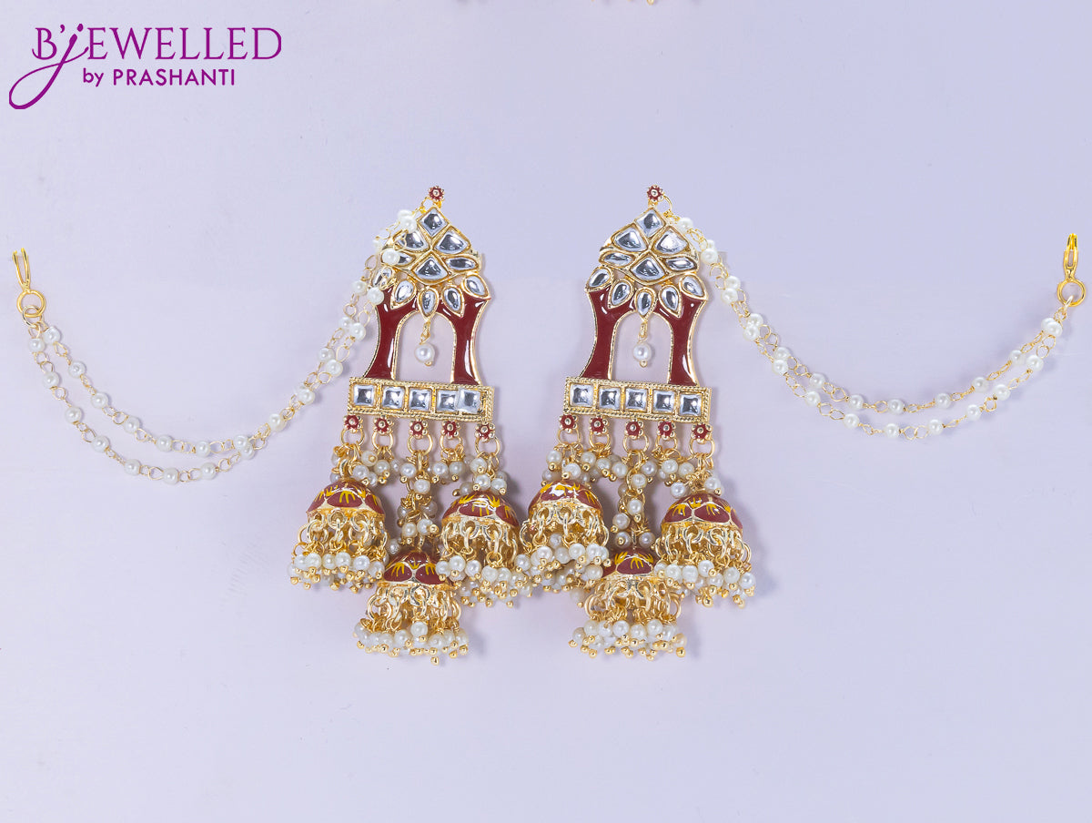 Dangler earrings maroon with hangings and pearl maatal