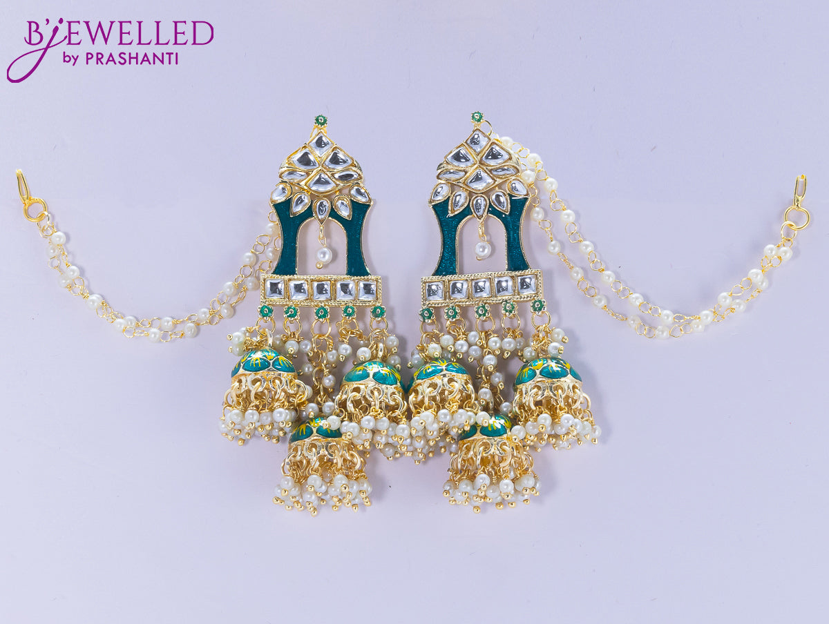 Dangler earrings dark blue with hangings and pearl maatal
