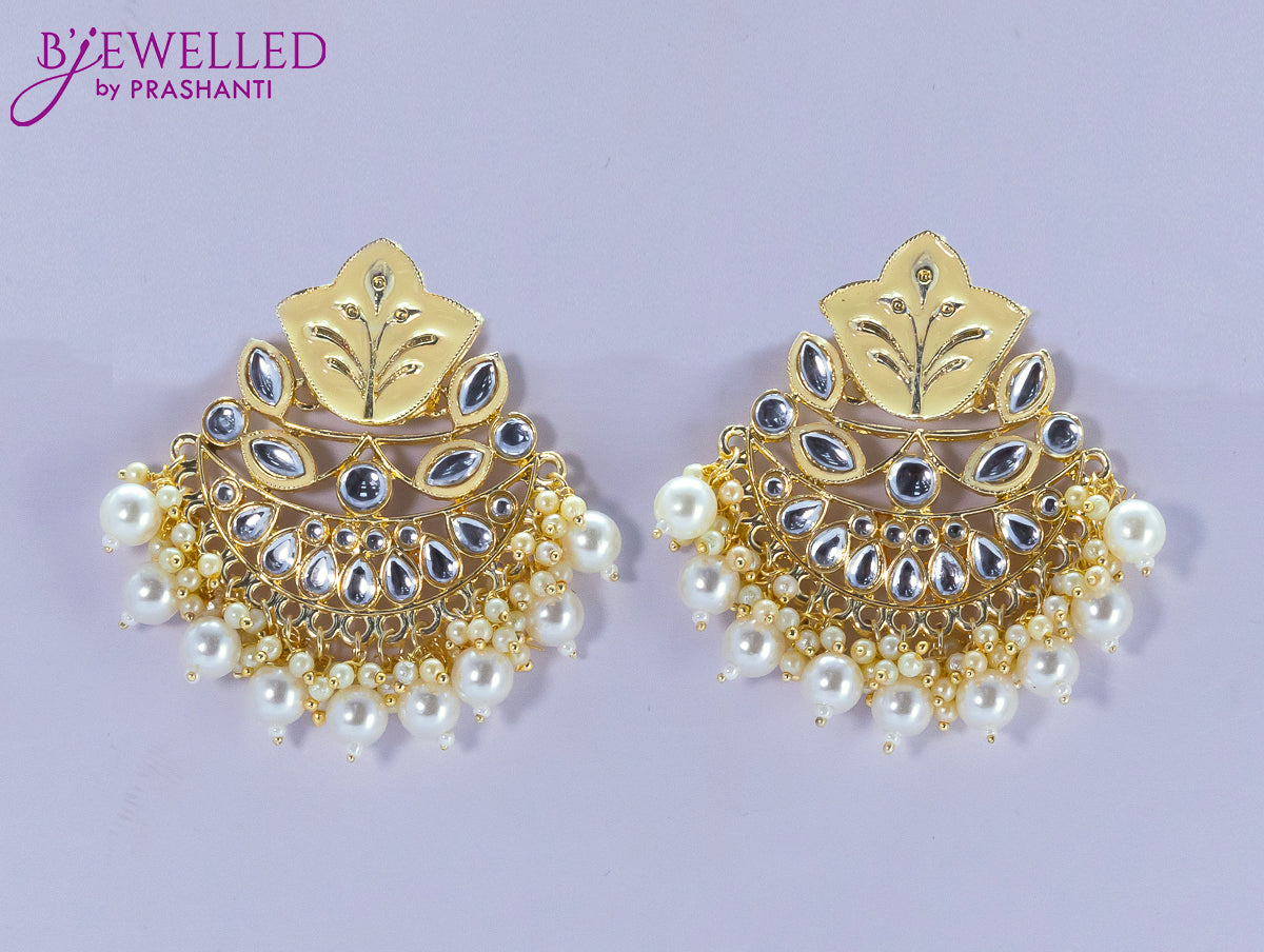 Dangler cream earrings with pearl hangings and pearl maatal