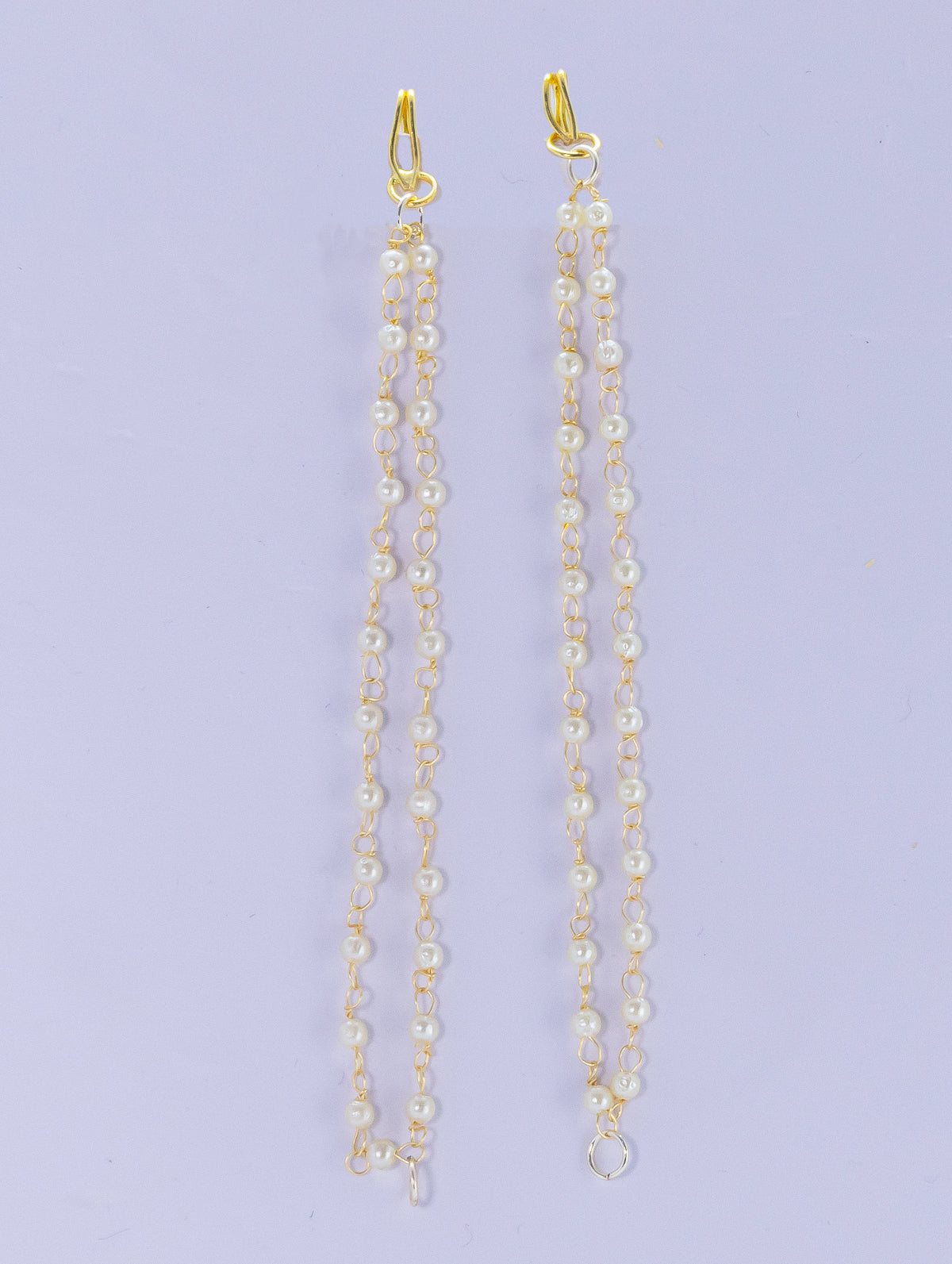 Dangler earrings with multicolour bead hangings and pearl maatal