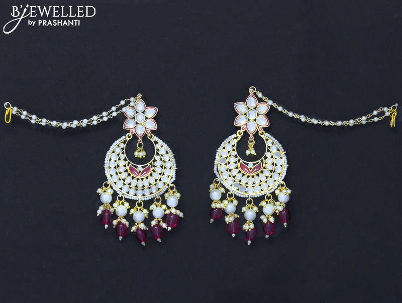 Dangler chandbali maroon earrings with hangings and pearl maatal