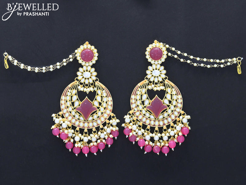 Dangler earrings pink with hangings and pearl maatal