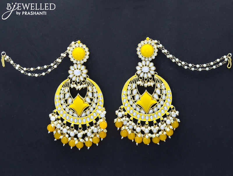 Dangler earrings yellow with hangings and pearl maatal