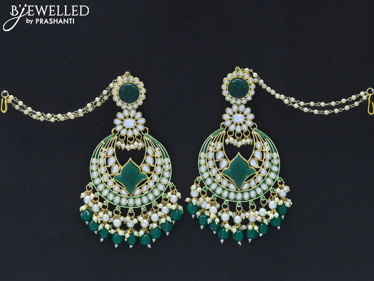 Dangler earrings green with hangings and pearl maatal
