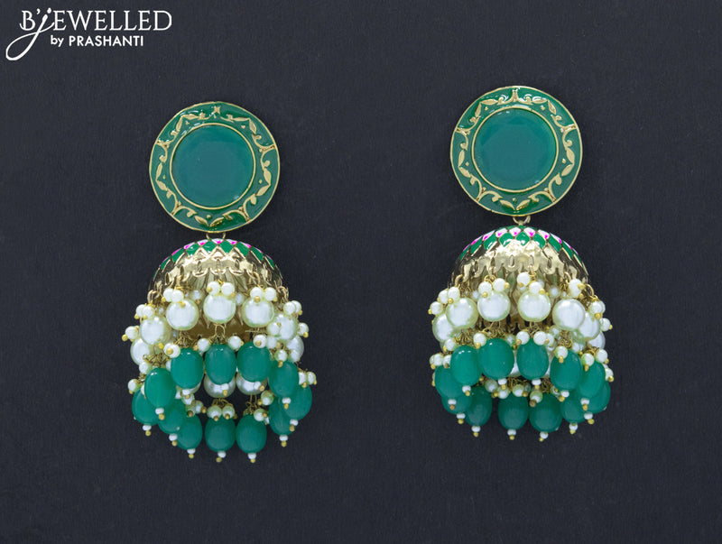 Dangler jhumkas with green stone and hangings