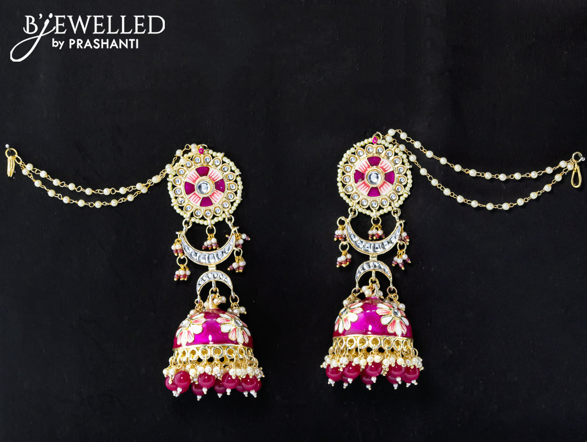 Dangler pink jhumka with hangings and pearl maatal