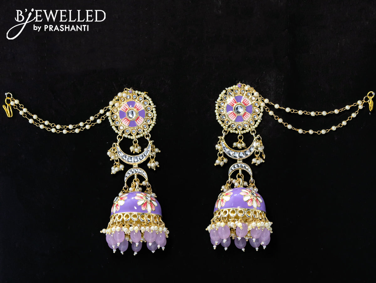 Dangler lavender jhumka with hangings and pearl maatal