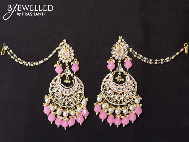 Dangler earrings baby pink with hangings and pearl maatal