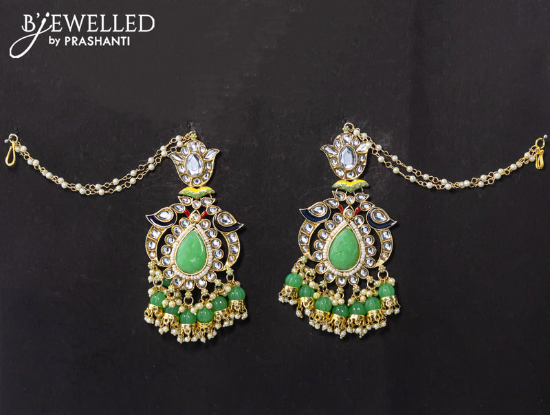 Dangler teal green earrings with hangings and pearl maatal