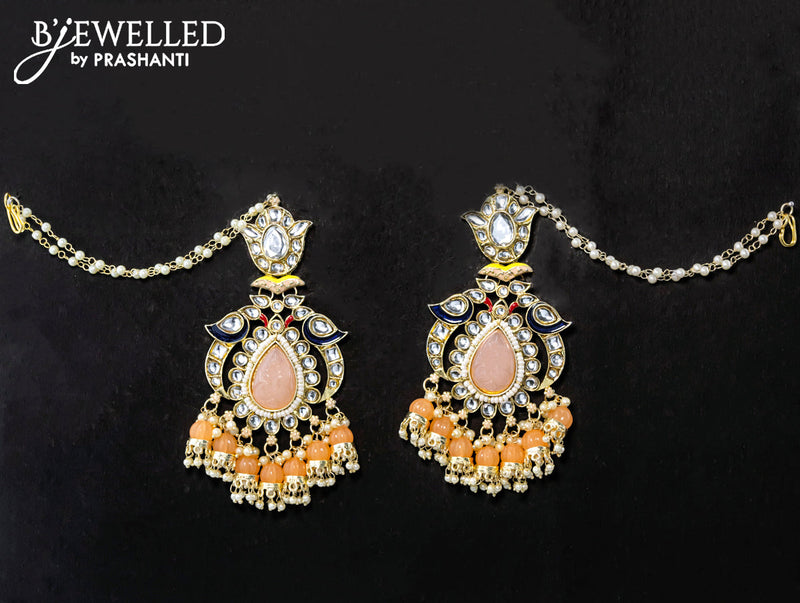 Dangler peach earrings with hangings and pearl maatal