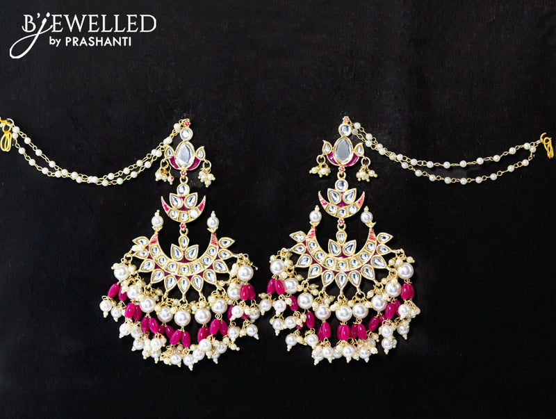 Dangler chandbali pink minakari earringss with pearl maatal