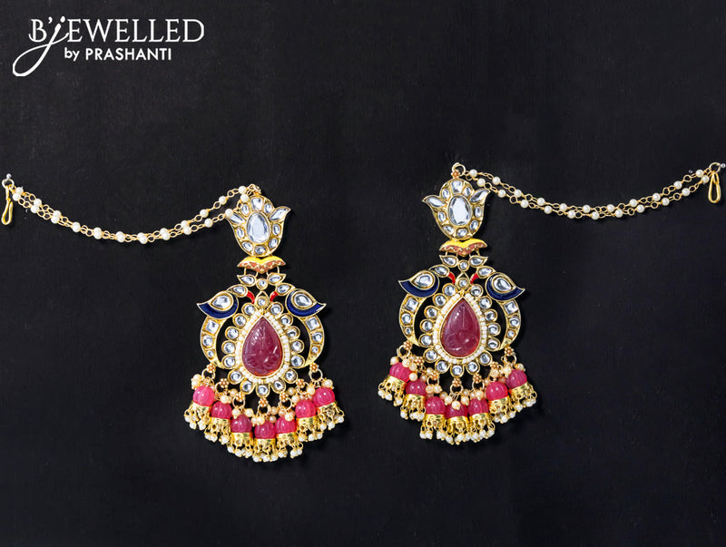 Dangler pink earrings with hangings and pearl maatal