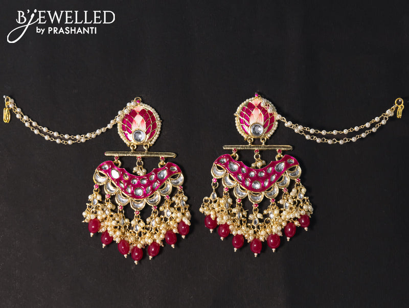 Dangler earrings dark pink with hangings and pearl maatal