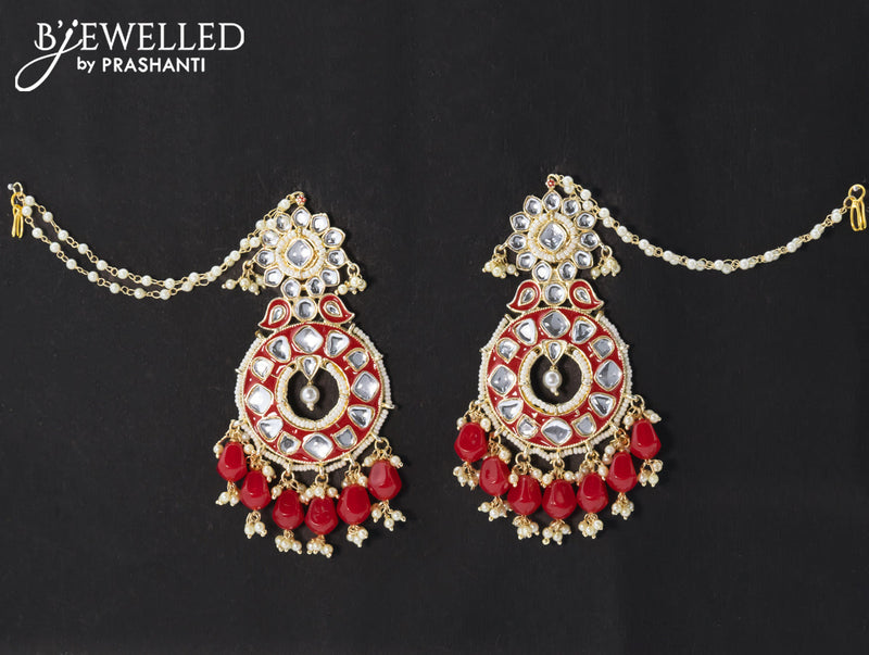 Dangler earrings red with hangings and pearl maatal