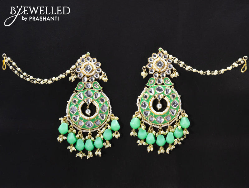 Dangler earrings teal green with hangings and pearl maatal