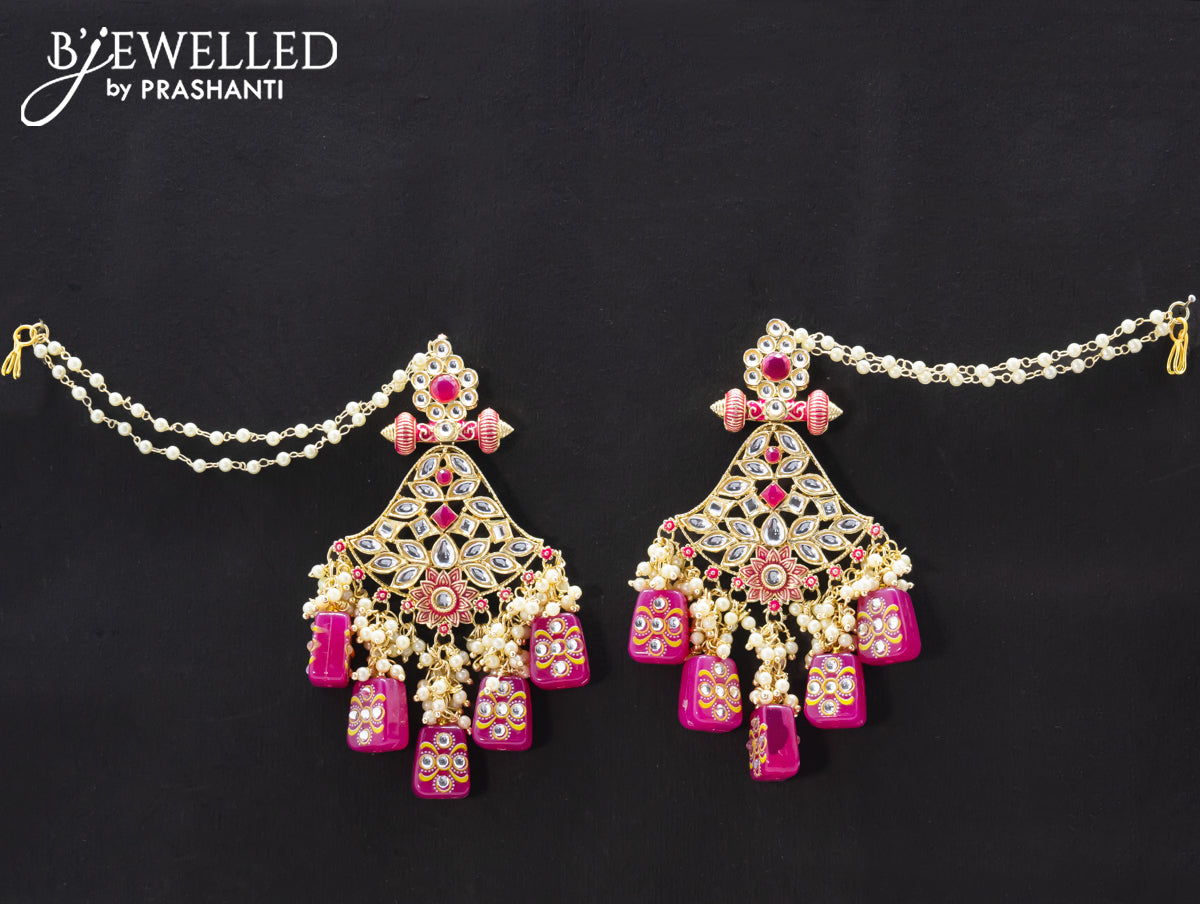 Dangler earrings pink with pearl hangings and pearl maatal