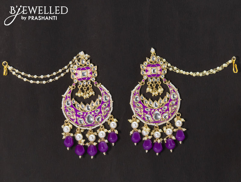 Dangler chandbali earrings violet with hangings and pearl maatal