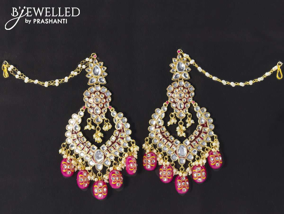 Dangler earrings pink with hangings and pearl maatal