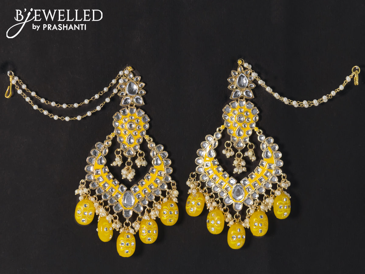 Dangler earrings yellow with hangings and pearl maatal
